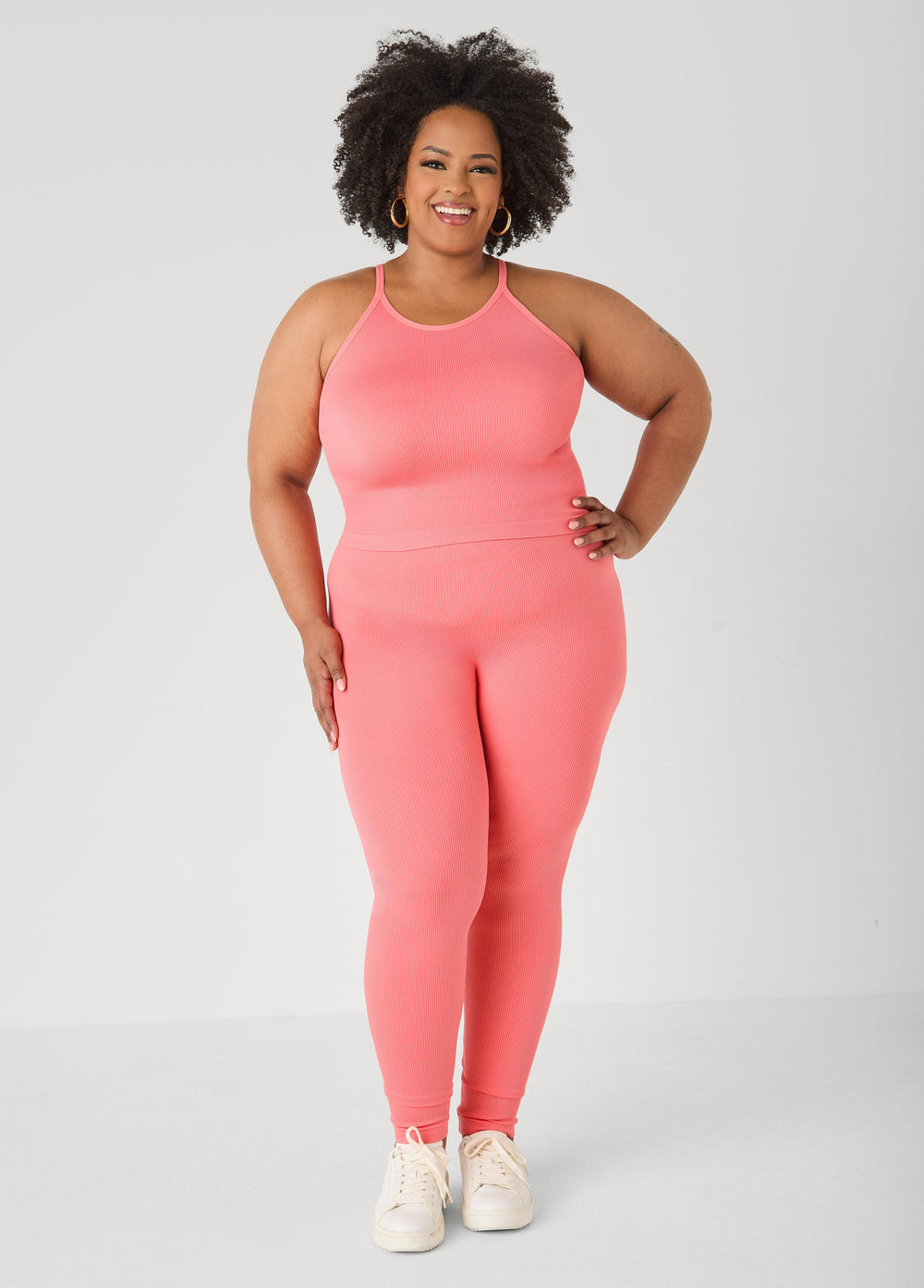 Ribbed Tank And Leggings Set Lavender | Ashley Stewart