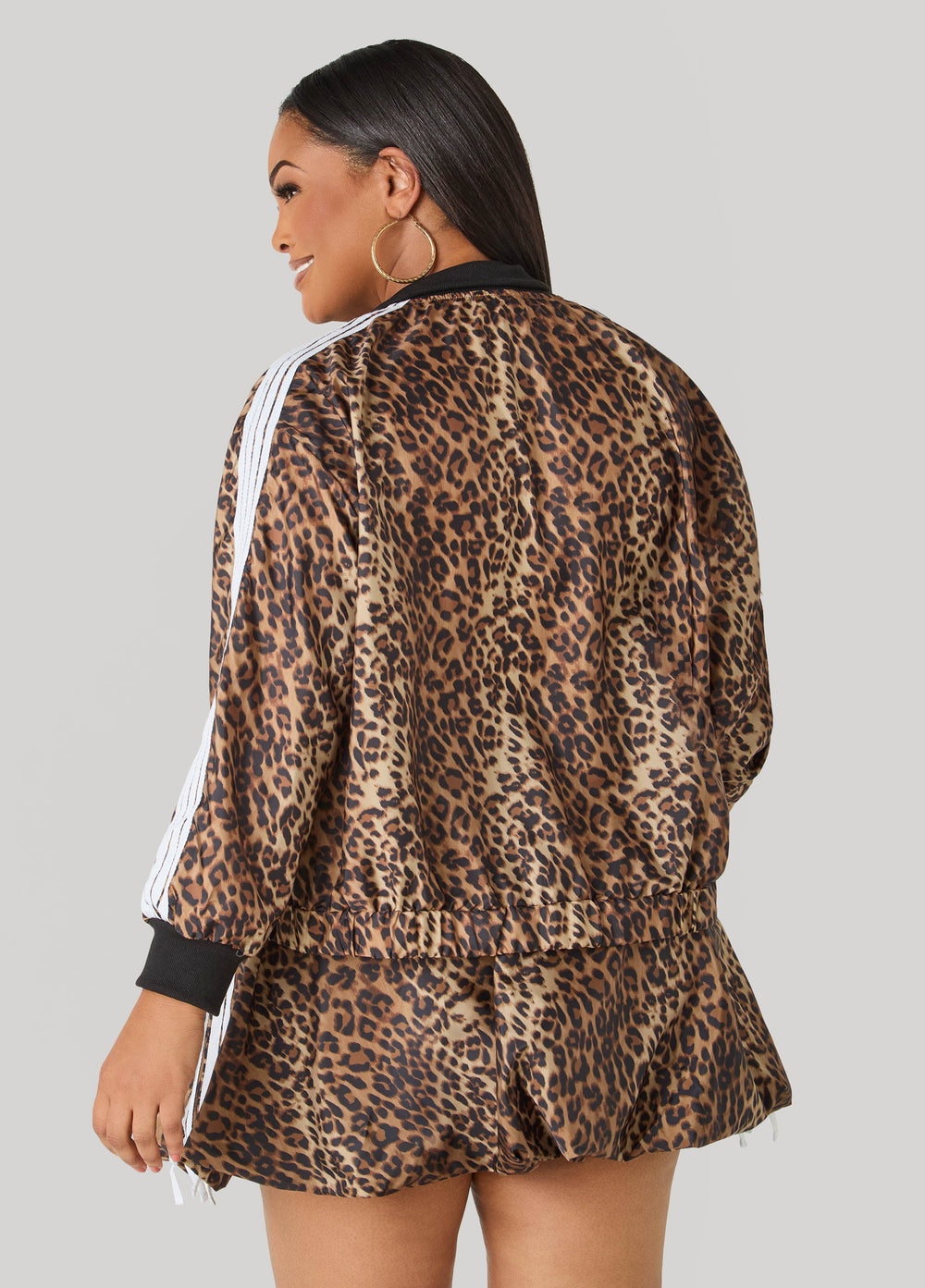 Leopard Print Zip Front Jacket Black Animal | Ashley Stewart