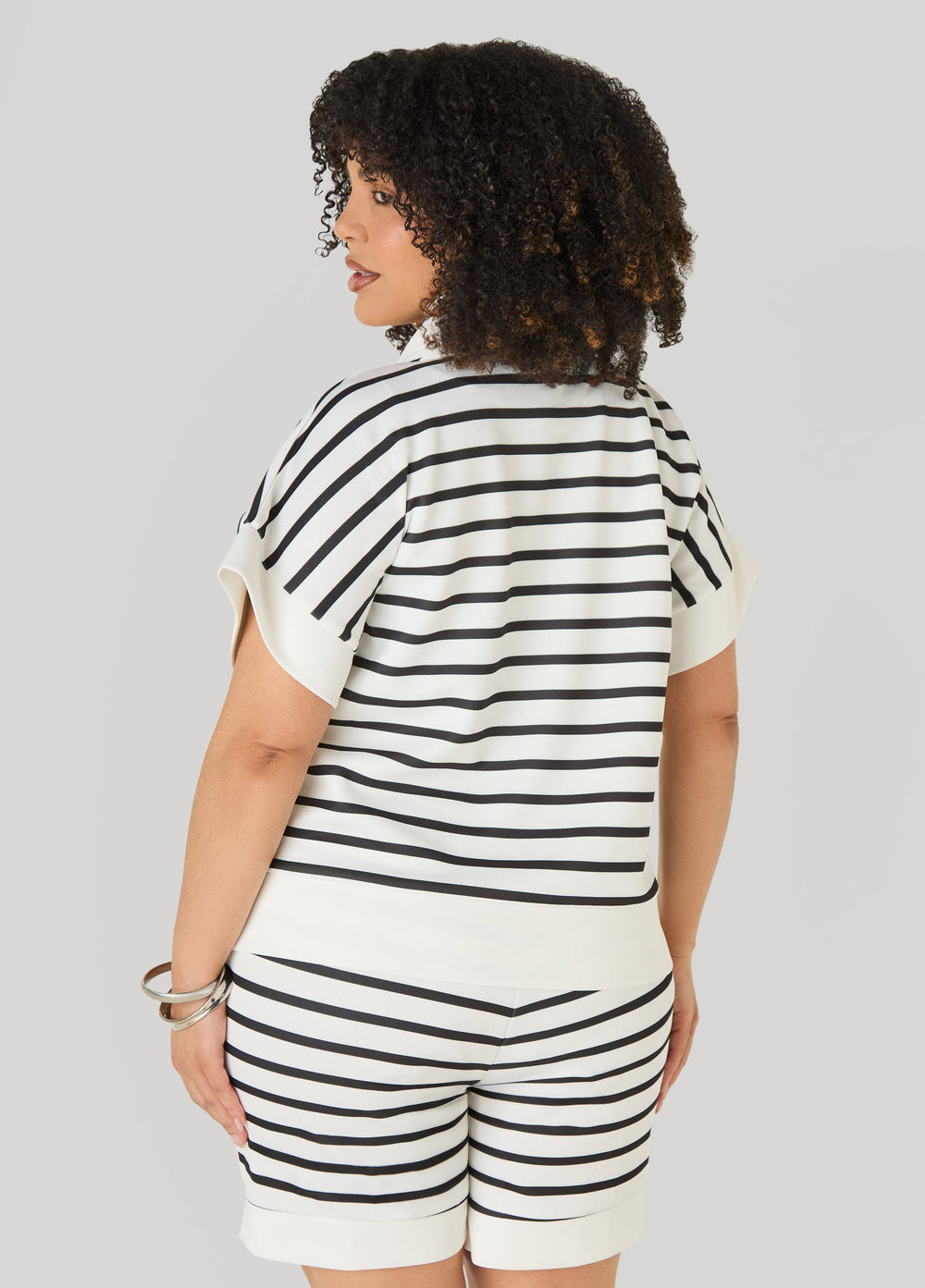 Striped Athletic Knit Pullover Egret | Ashley Stewart