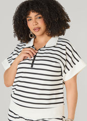 Striped Athletic Knit Pullover Egret | Ashley Stewart