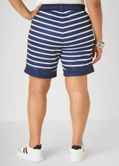 Athletic Knit Striped Shorts Peacoat | Ashley Stewart