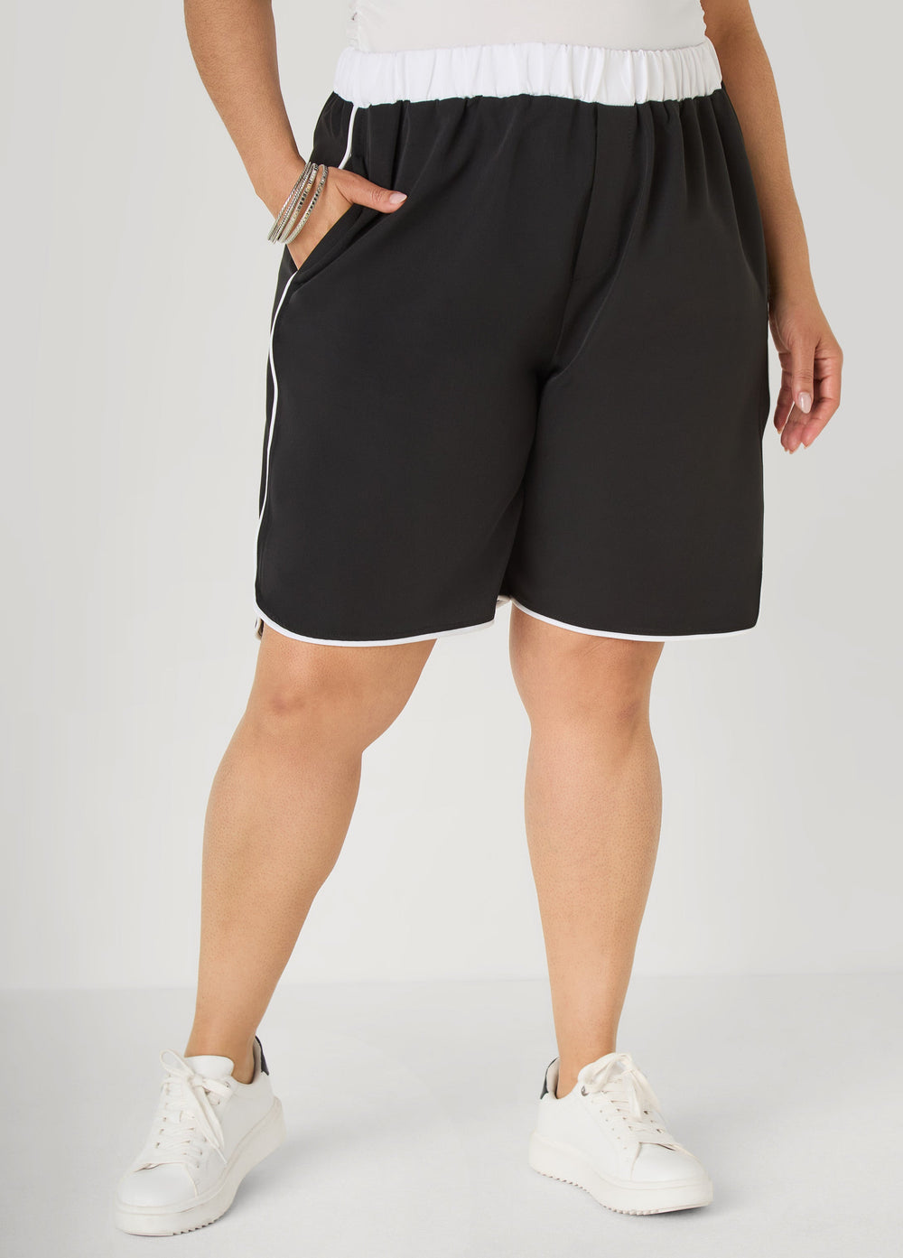 Piped Bermuda Shorts Dark Green | Ashley Stewart