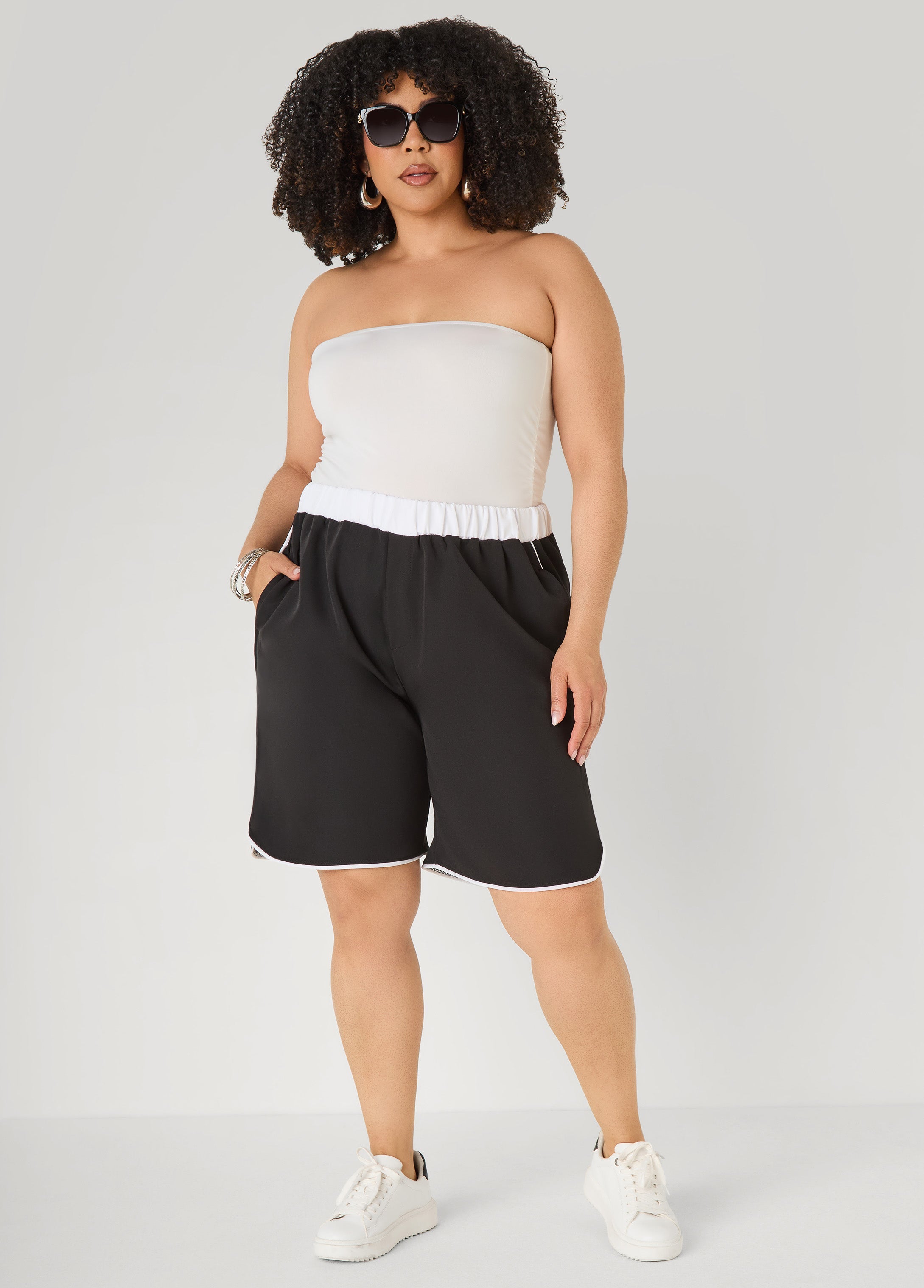 Piped Bermuda Shorts Dark Green | Ashley Stewart
