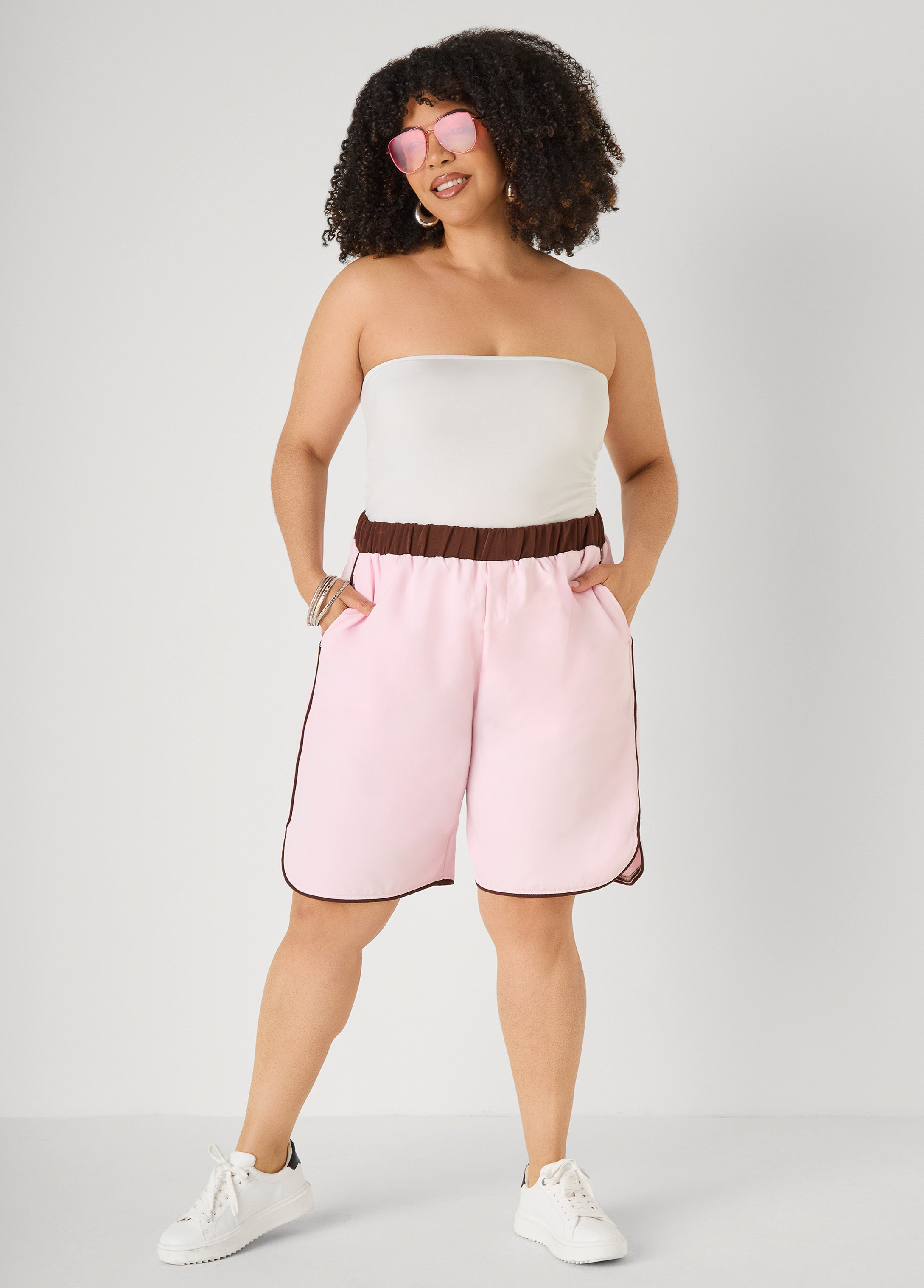 Piped Bermuda Shorts Dark Green | Ashley Stewart