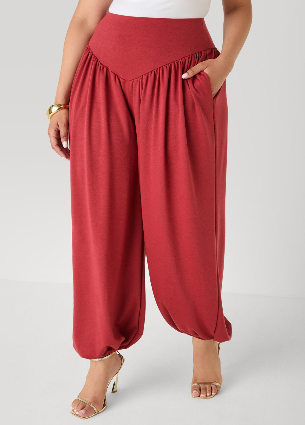 High Waist Balloon Pants Rust | Ashley Stewart