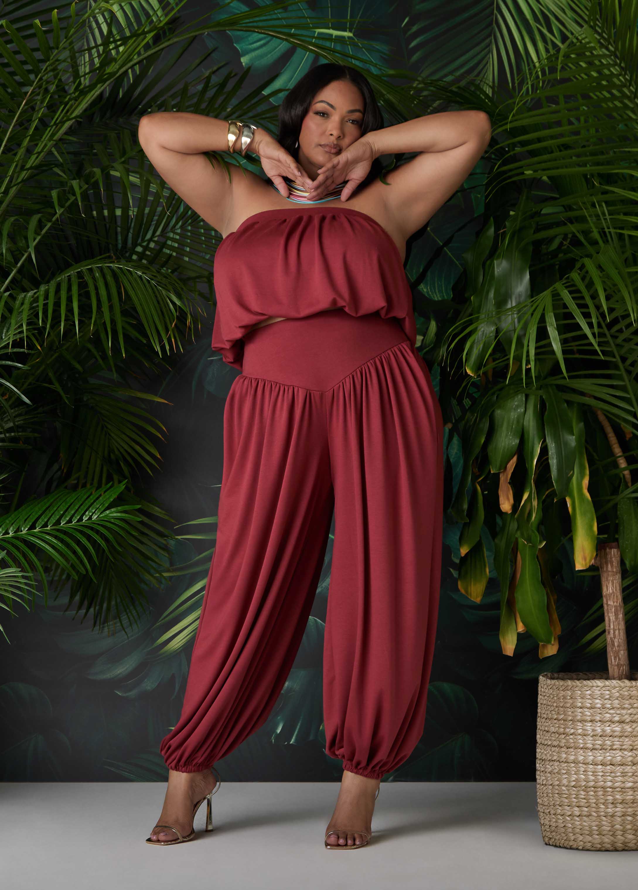 High Waist Balloon Pants Rust | Ashley Stewart
