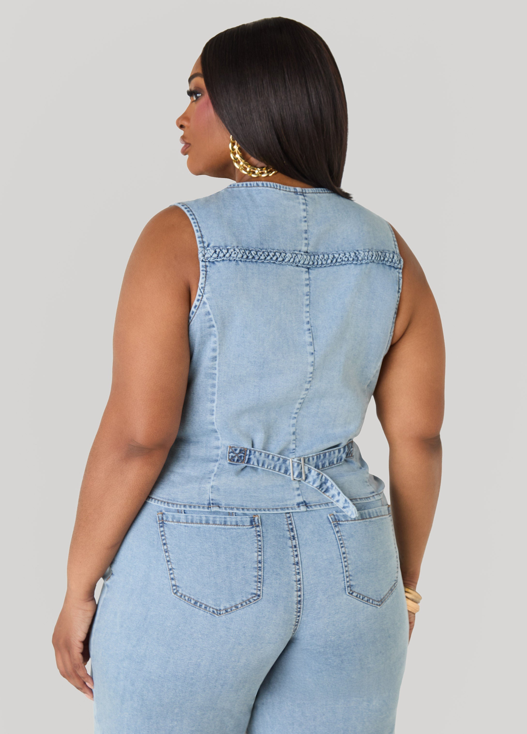 Braided Chambray Vest Denim | Ashley Stewart