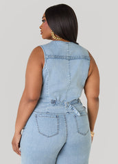 Braided Chambray Vest Denim | Ashley Stewart