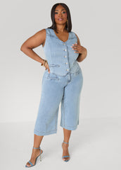 Braided Chambray Vest Denim | Ashley Stewart