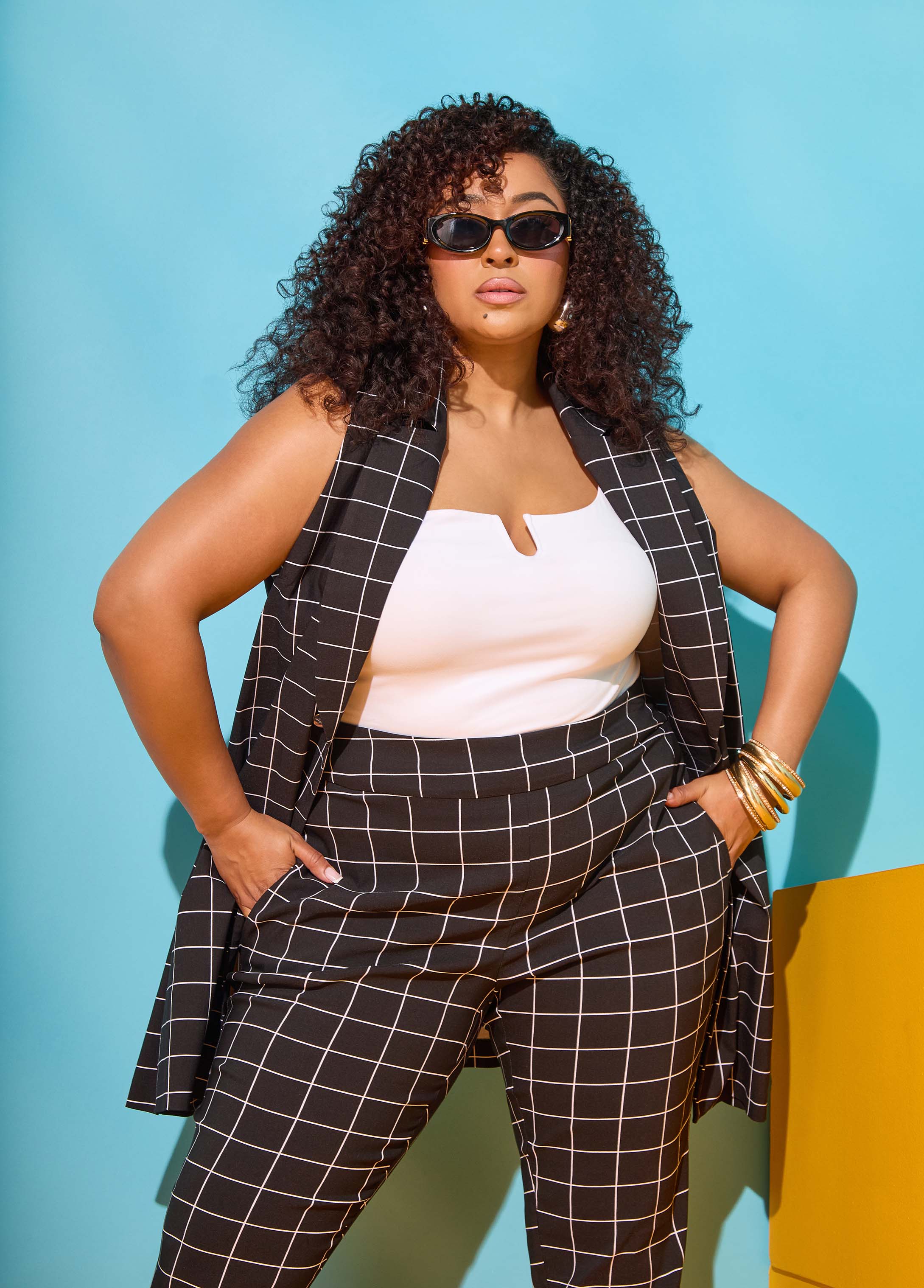 Millennium Checked Vest Black White | Ashley Stewart