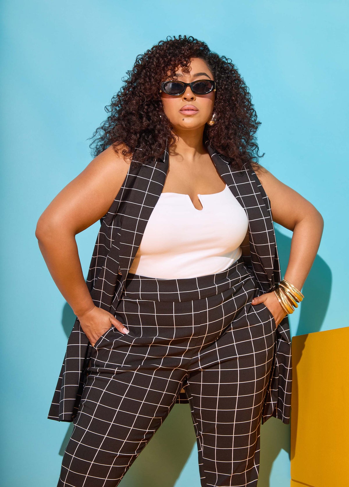 Millennium Checked Vest Black White | Ashley Stewart