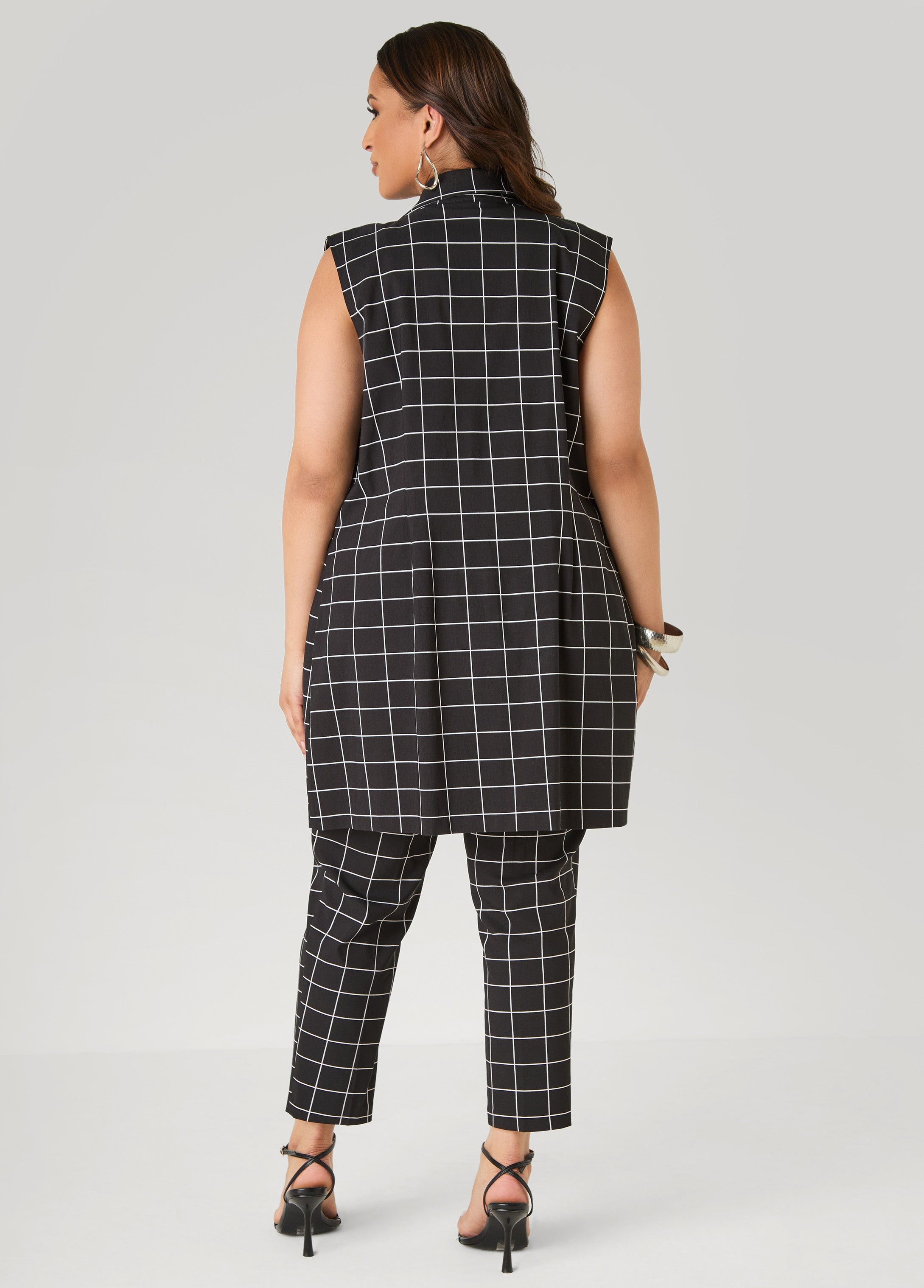 Millennium Checked Vest Black White | Ashley Stewart
