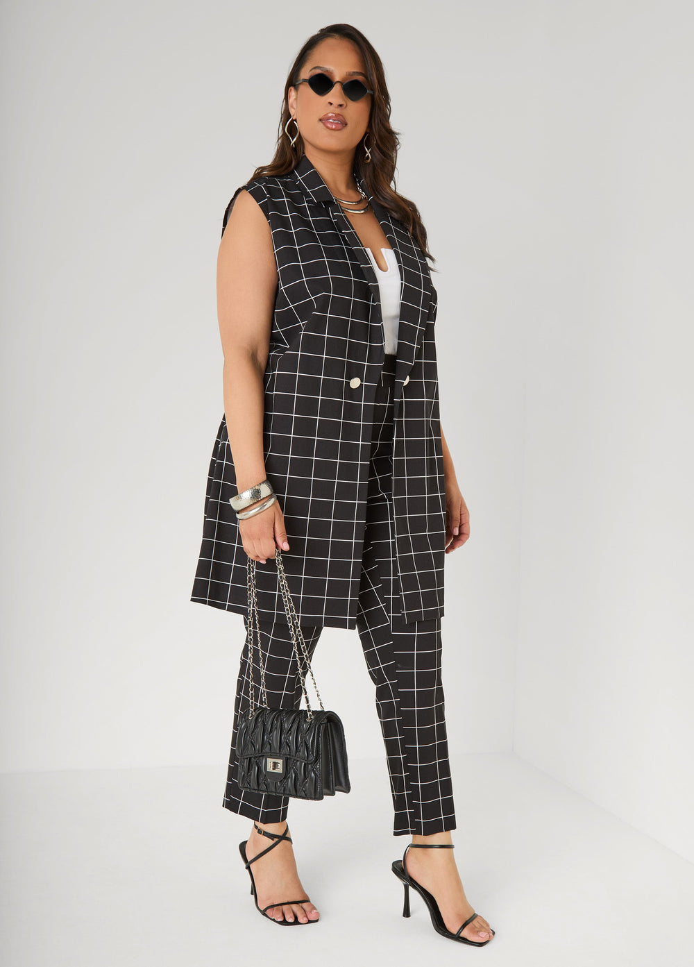 Millennium Checked Vest Black White | Ashley Stewart