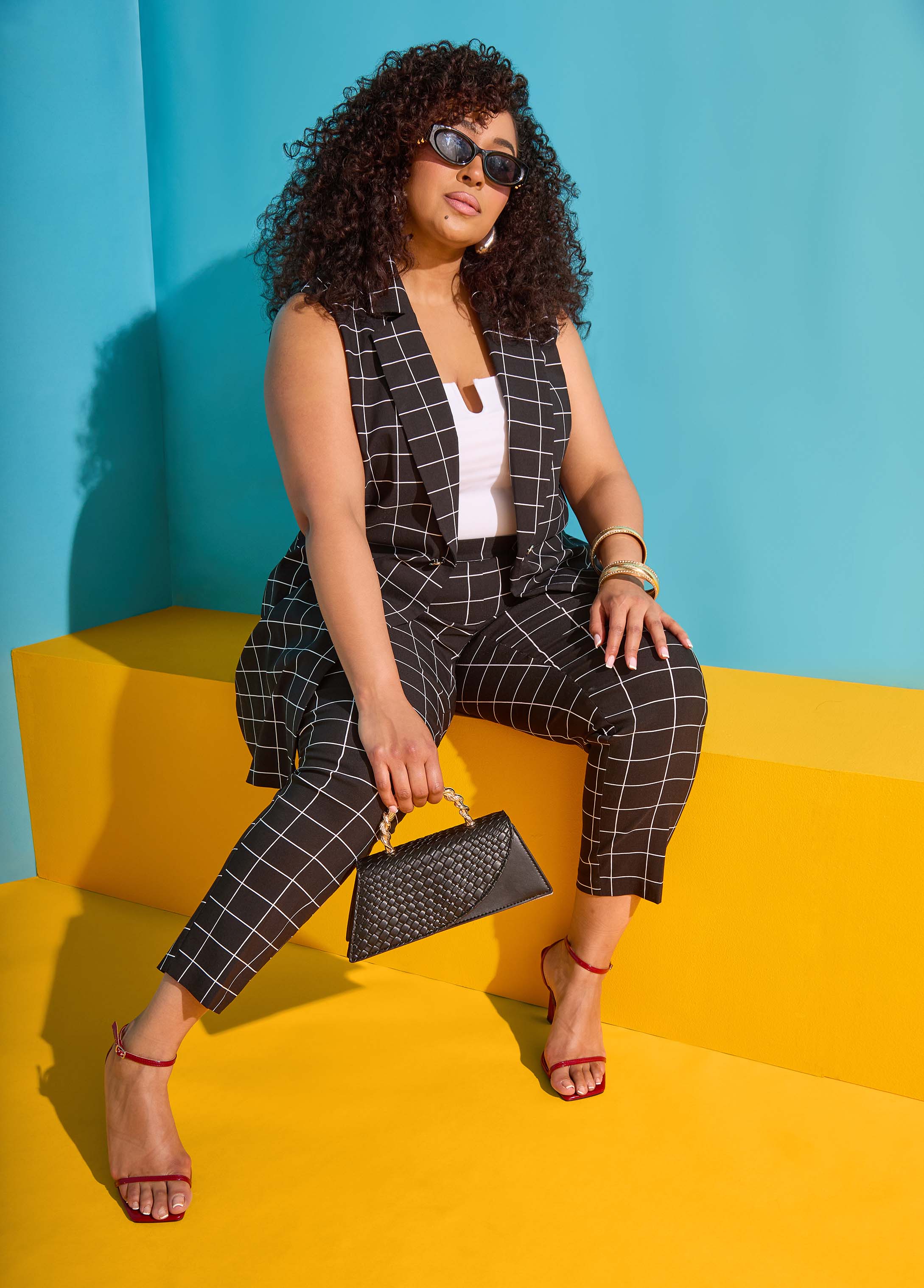 Millennium Checked Vest Black White | Ashley Stewart