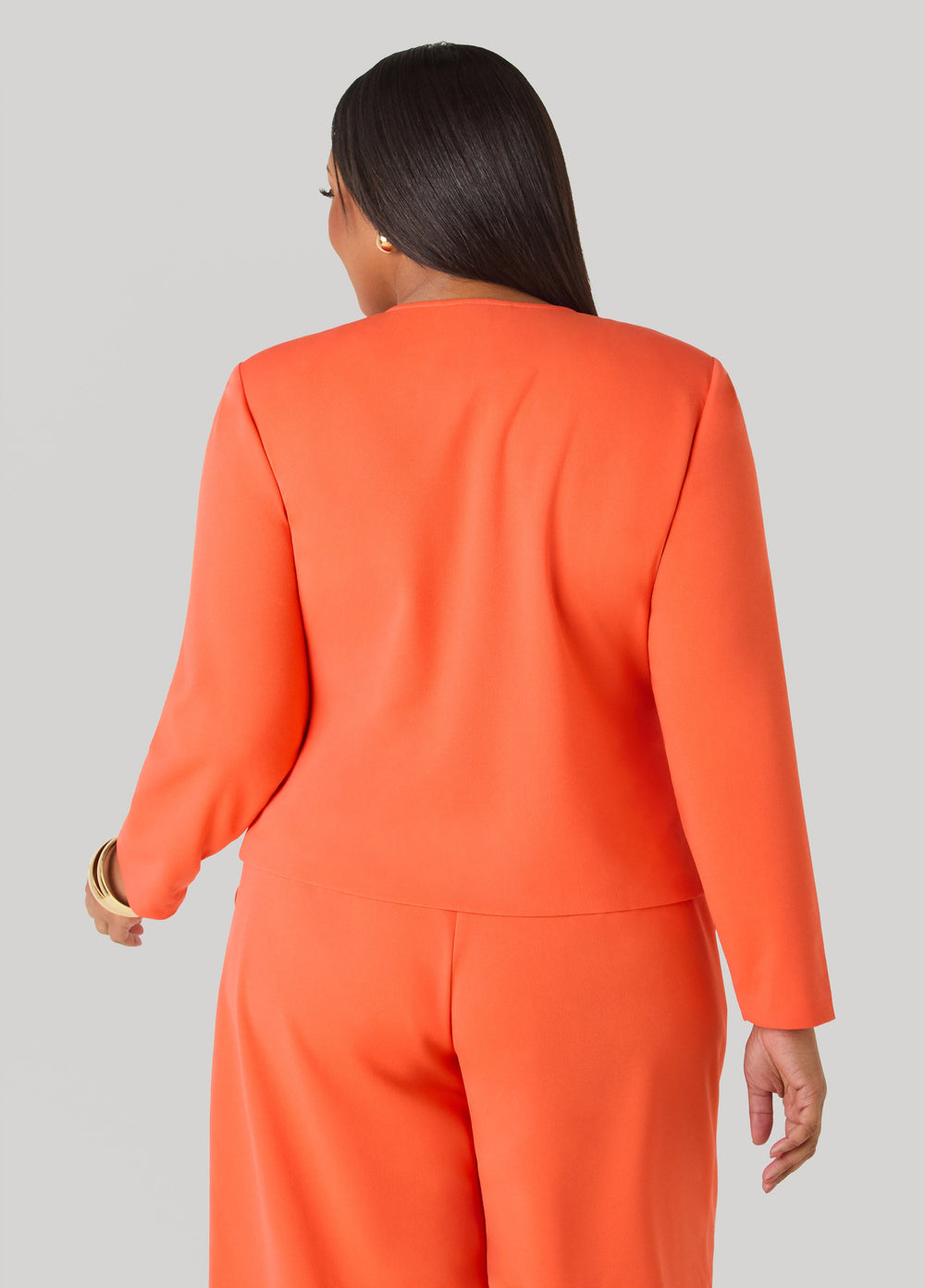 Button Detailed Crepe Jacket Nasturtium | Ashley Stewart
