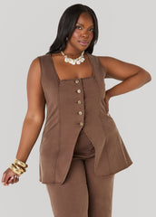 Square Neck Chambray Vest Brown | Ashley Stewart