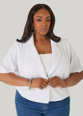 Cropped Stretch Crepe Blazer White | Ashley Stewart