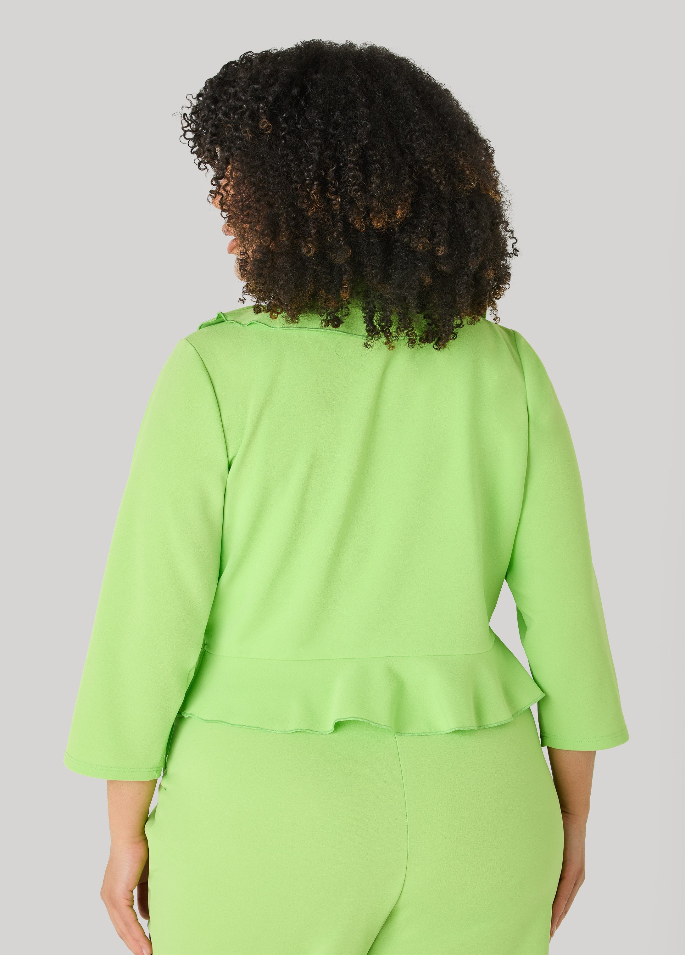 Open Front Ruffled Jacket Lime Green | Ashley Stewart