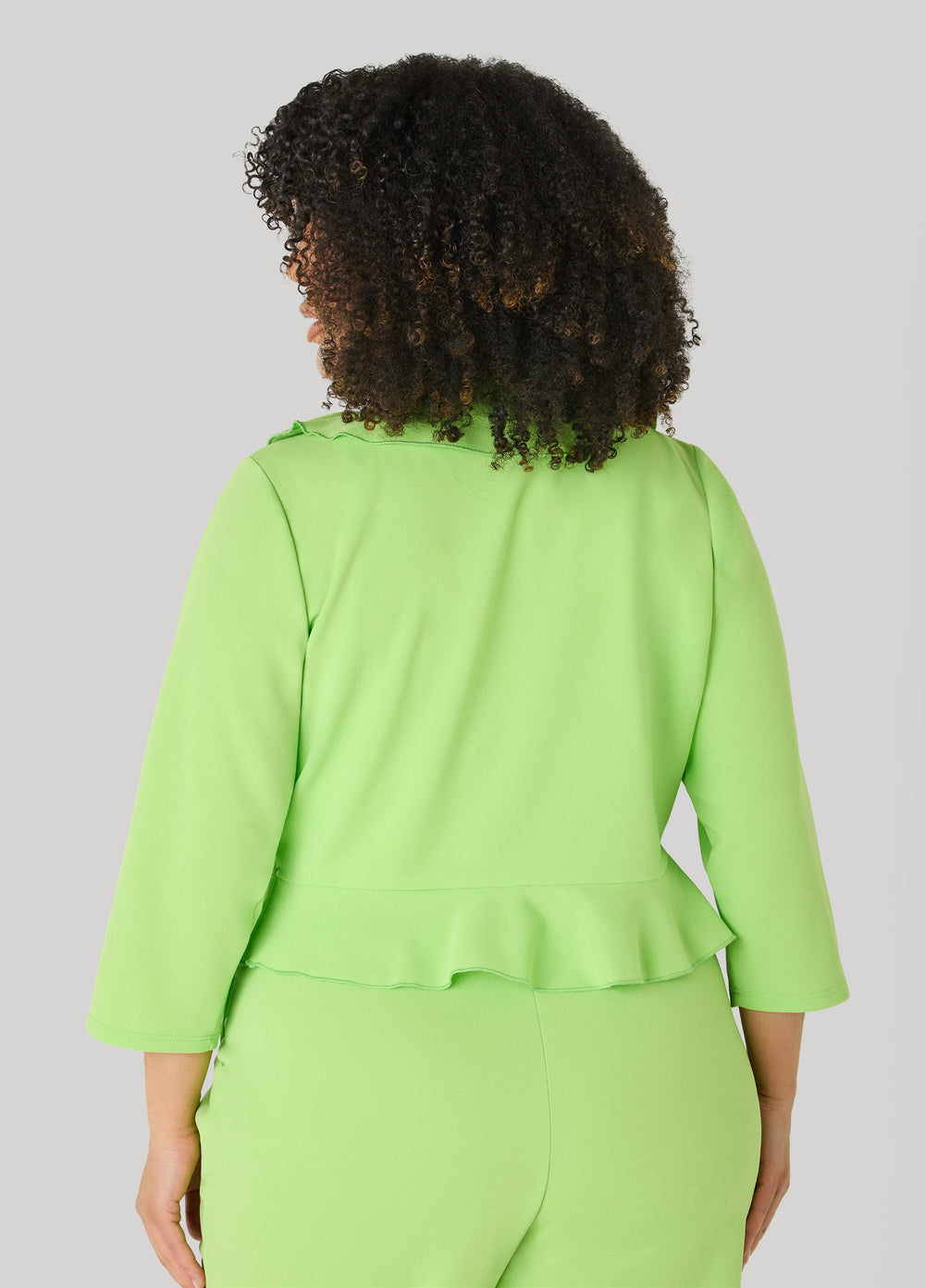 Open Front Ruffled Jacket Lime Green | Ashley Stewart