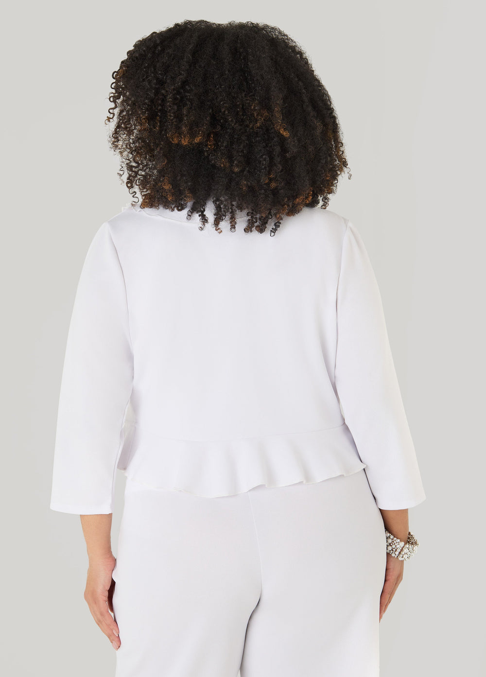 Ruffled Open Front Jacket White | Ashley Stewart