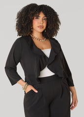 Ruffled Open Front Jacket White | Ashley Stewart