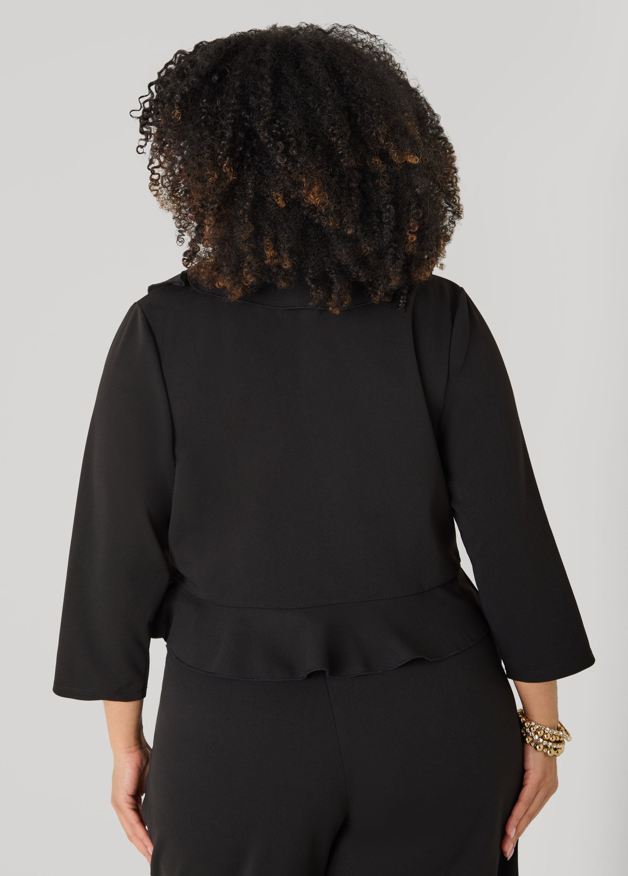 Ruffled Open Front Jacket White | Ashley Stewart