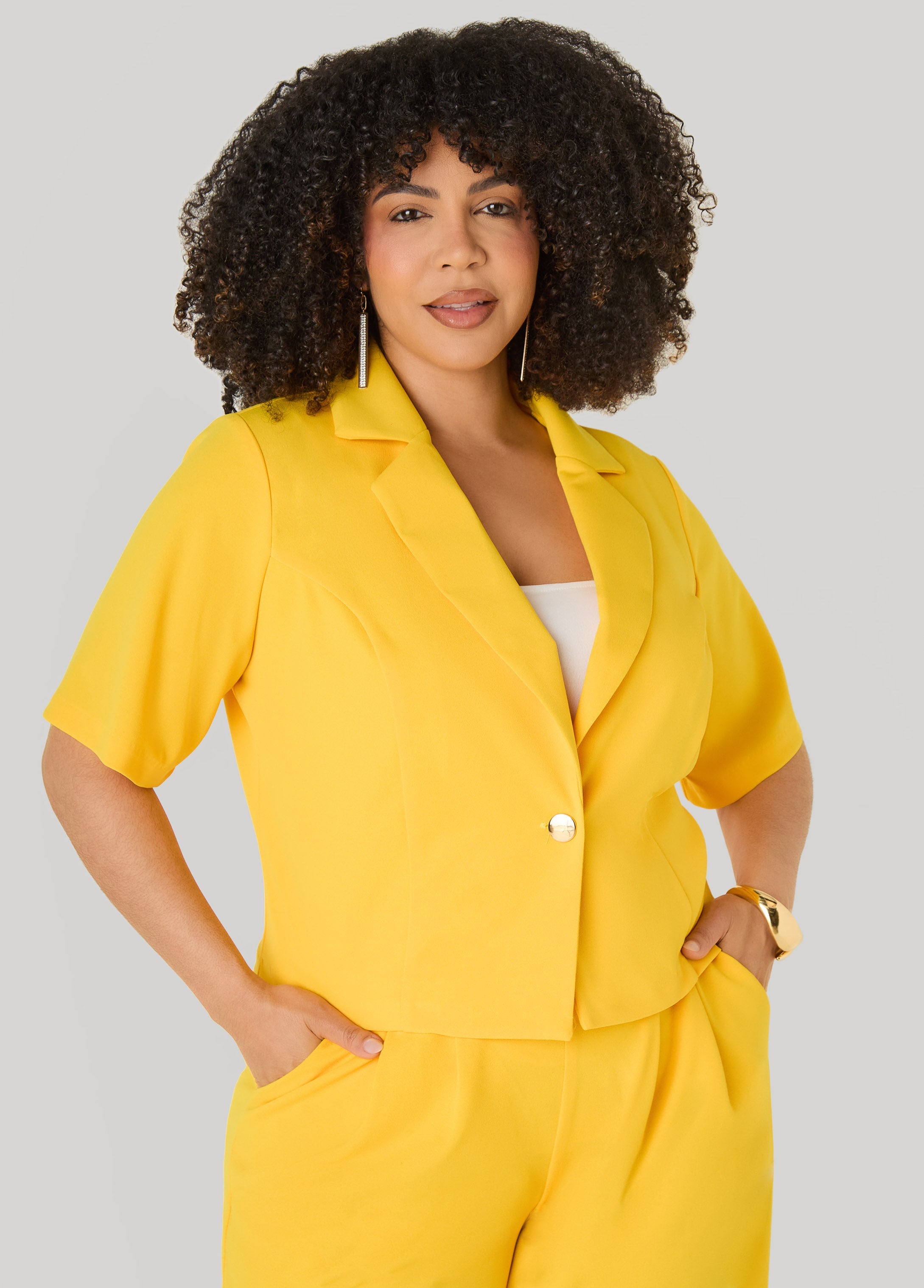 Cropped Crepe Blazer Royal Blue | Ashley Stewart