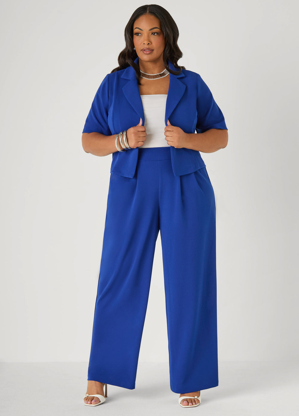 Cropped Crepe Blazer Royal Blue | Ashley Stewart