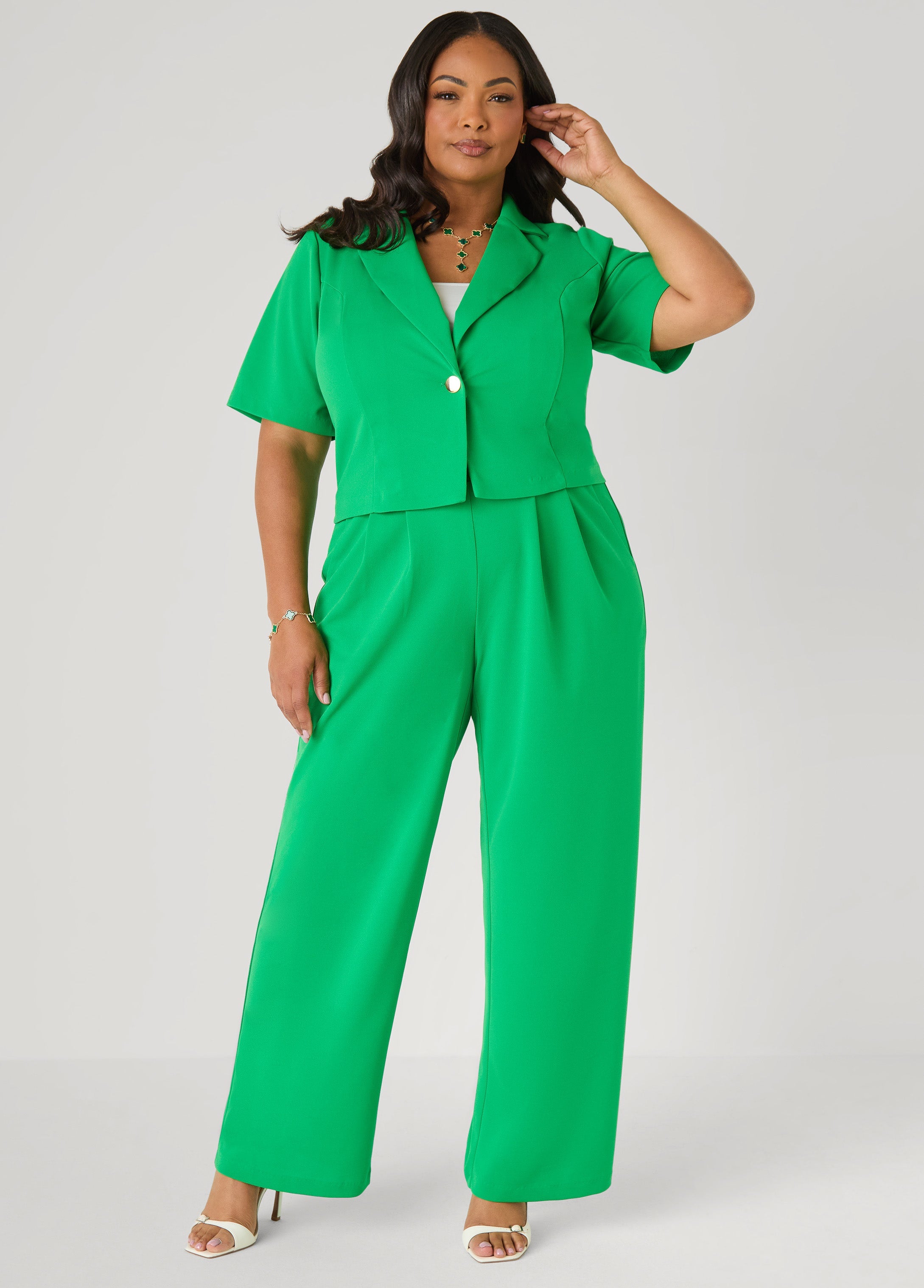 Cropped Crepe Blazer Royal Blue | Ashley Stewart