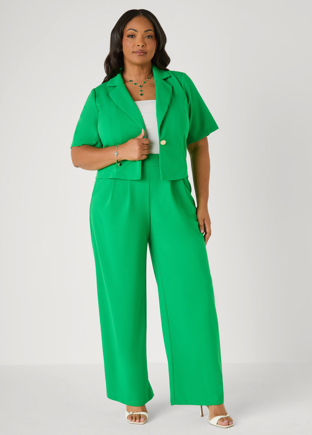 Cropped Crepe Blazer Royal Blue | Ashley Stewart