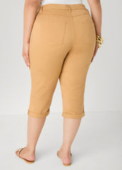 Cuffed Denim Capris Iced Coffee | Ashley Stewart