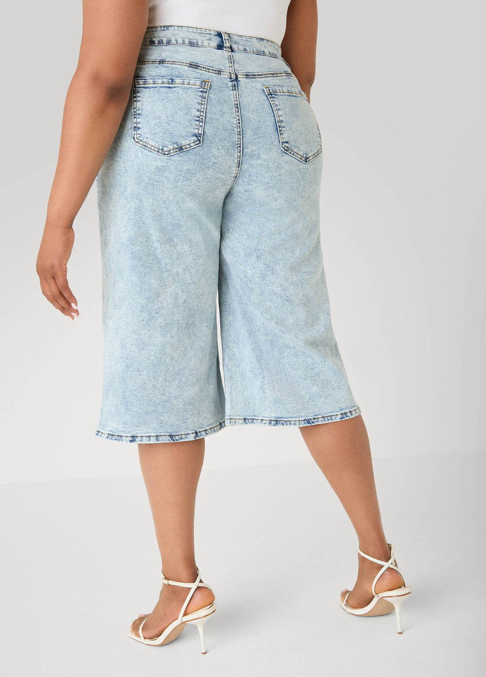 Tie Front Acid Wash Denim Capris Acid | Ashley Stewart