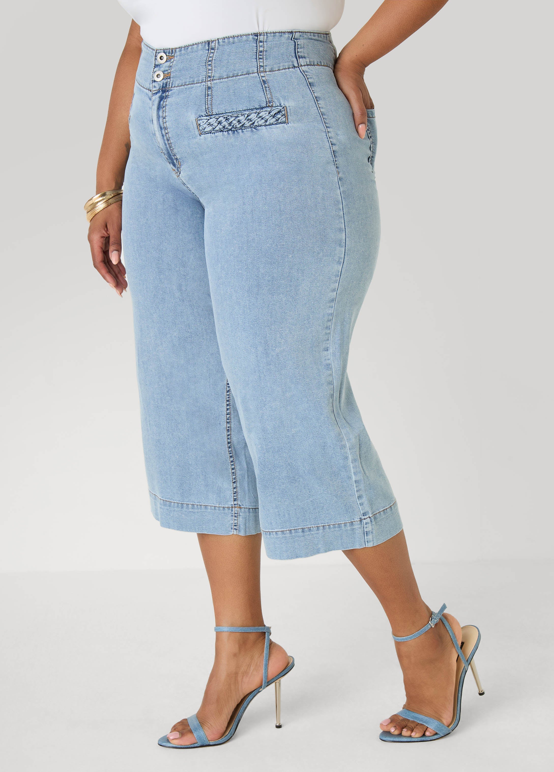Braided Chambray Capris Denim | Ashley Stewart