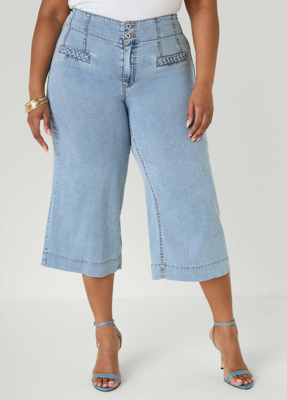 Braided Chambray Capris Denim | Ashley Stewart