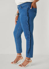 Ruffled Skinny Jeans Medium Blue | Ashley Stewart