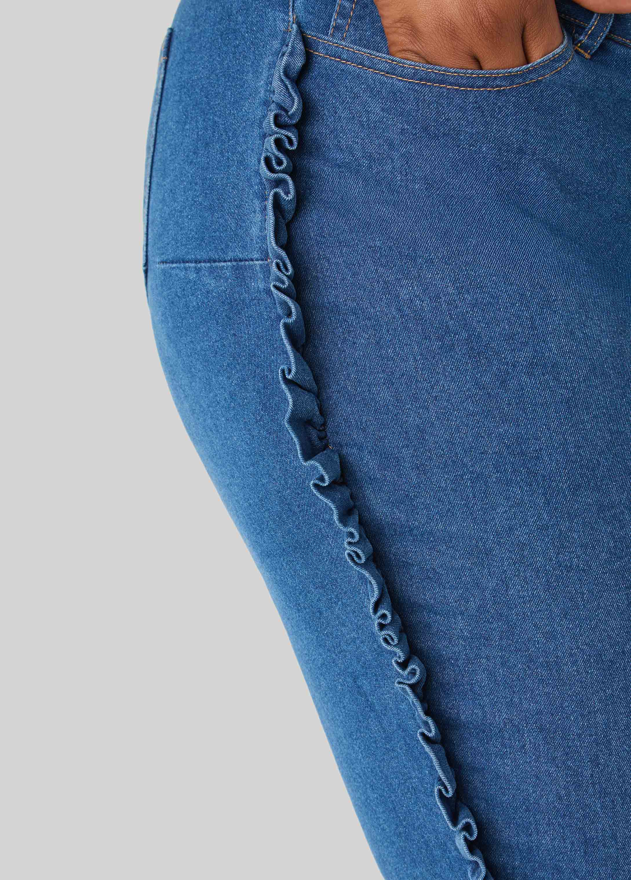 Ruffled Skinny Jeans Medium Blue | Ashley Stewart
