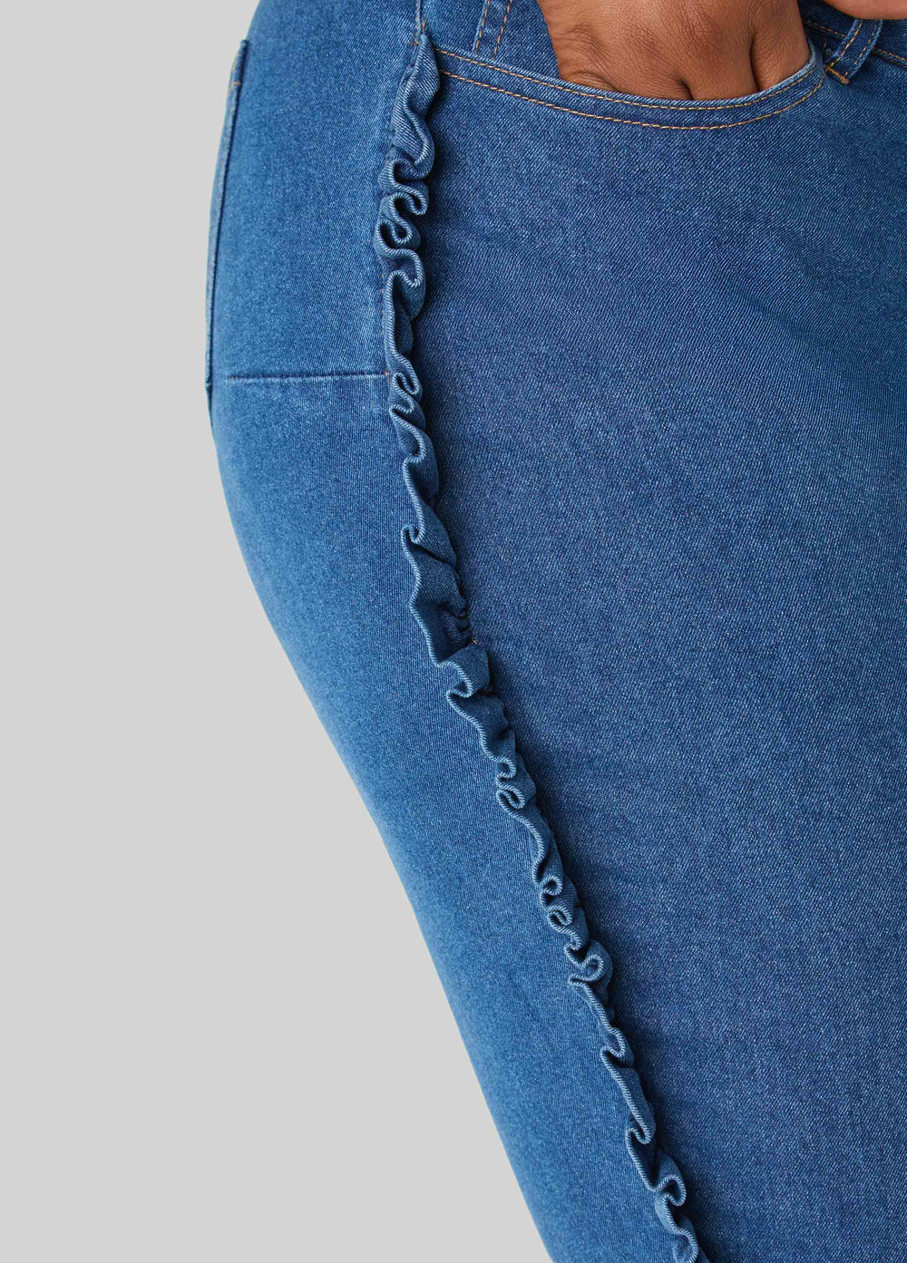 Ruffled Skinny Jeans Medium Blue | Ashley Stewart