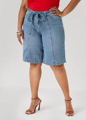 Braided Belt Bermuda Shorts Denim Blue | Ashley Stewart