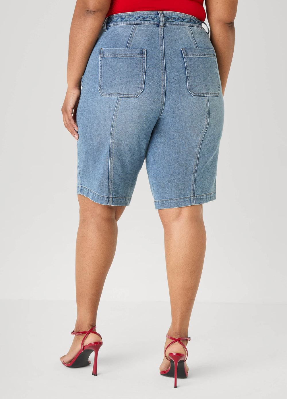 Braided Belt Bermuda Shorts Denim Blue | Ashley Stewart