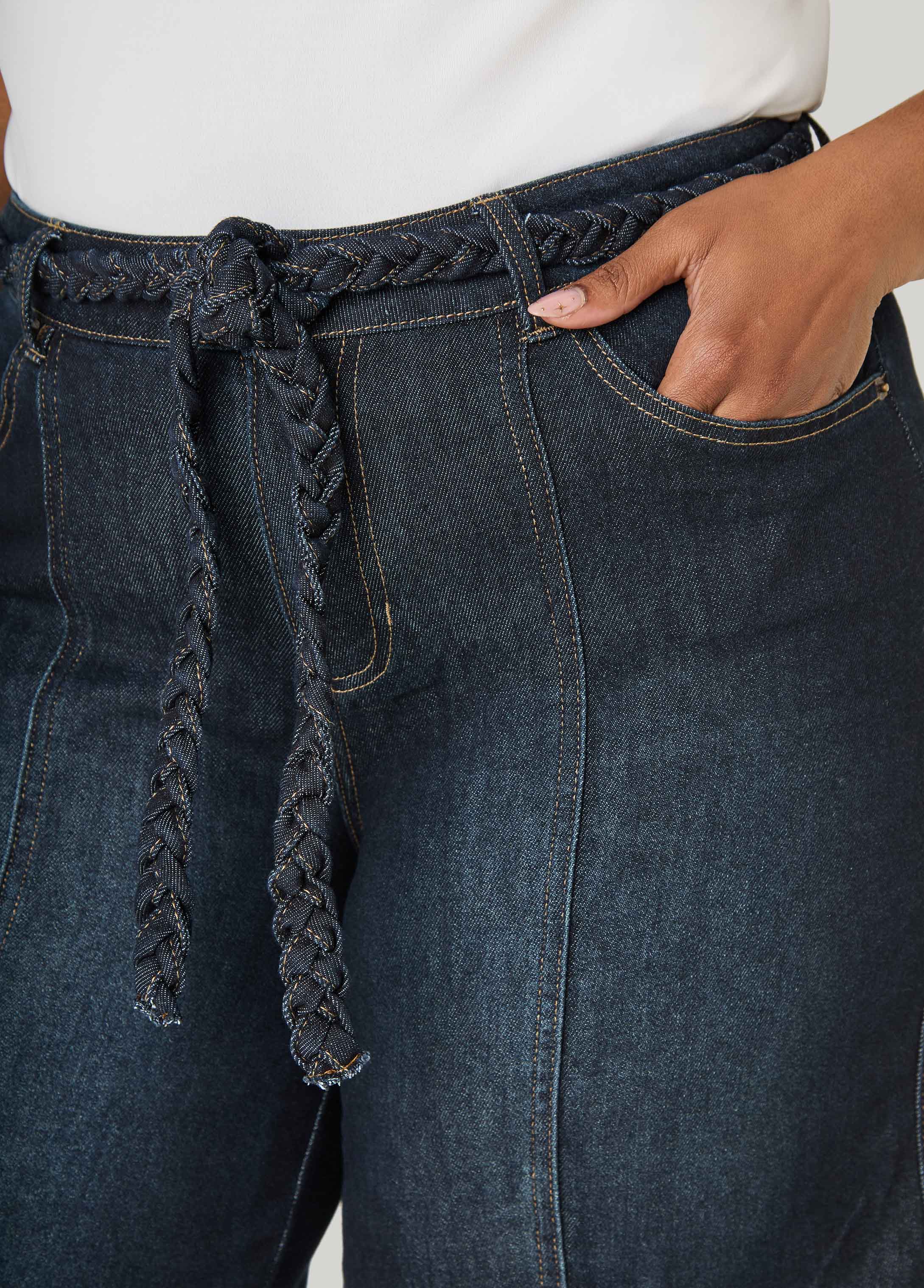 Braided Belt Bermuda Shorts Denim Blue | Ashley Stewart