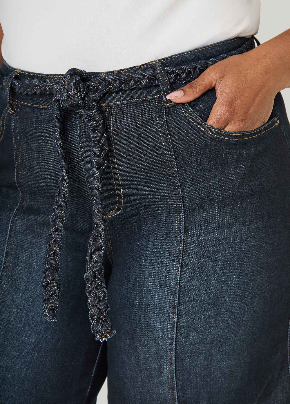 Braided Belt Bermuda Shorts Denim Blue | Ashley Stewart