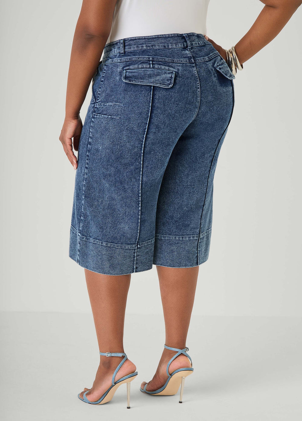 Pintucked Stonewash Denim Capris Dk Rinse | Ashley Stewart