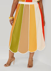 Striped Paneled Midi Skirt Multi | Ashley Stewart