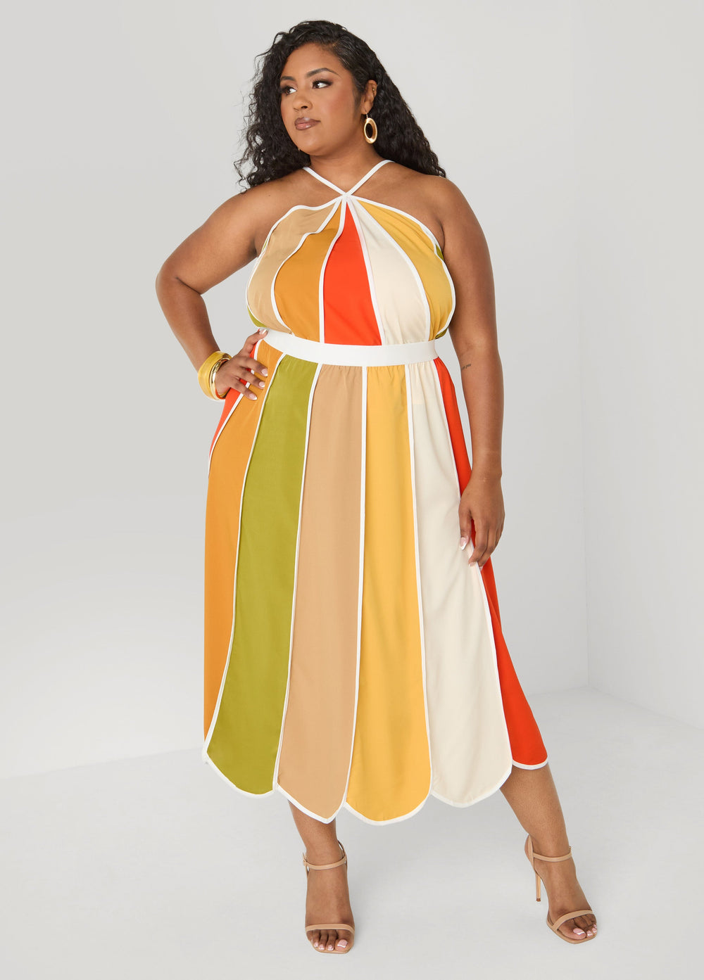 Striped Paneled Midi Skirt Multi | Ashley Stewart