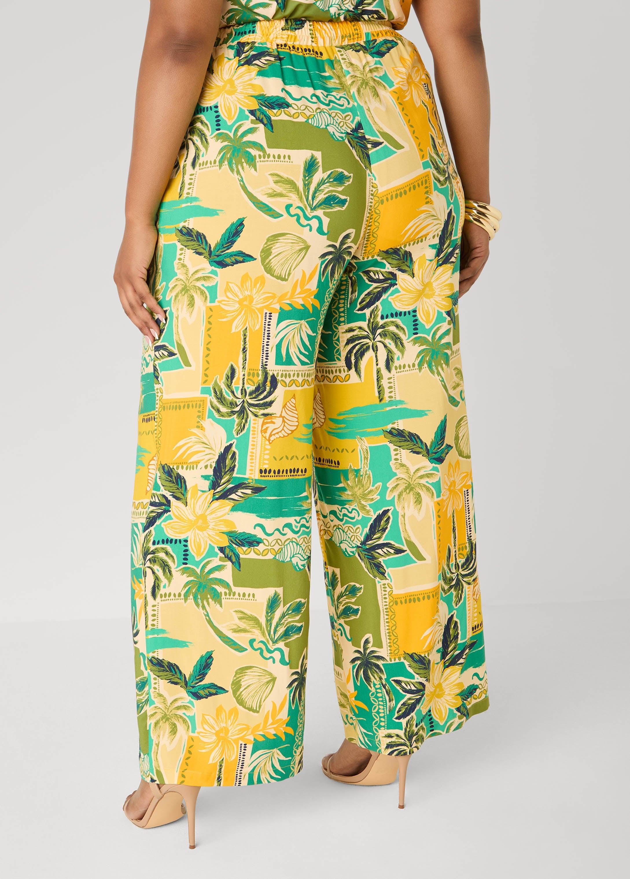 Tropical Print Wide Leg Pants Multi | Ashley Stewart