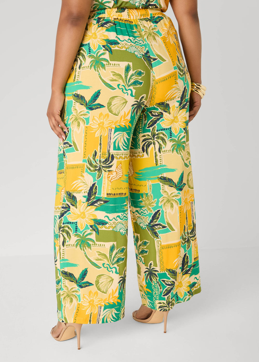 Tropical Print Wide Leg Pants Multi | Ashley Stewart