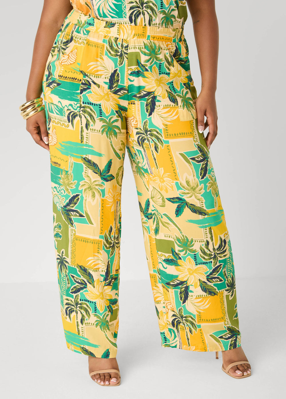 Tropical Print Wide Leg Pants Multi | Ashley Stewart
