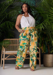 Tropical Print Wide Leg Pants Multi | Ashley Stewart