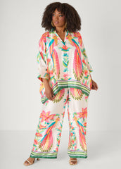 Parrot Print Satin Wide Leg Pants Multi | Ashley Stewart