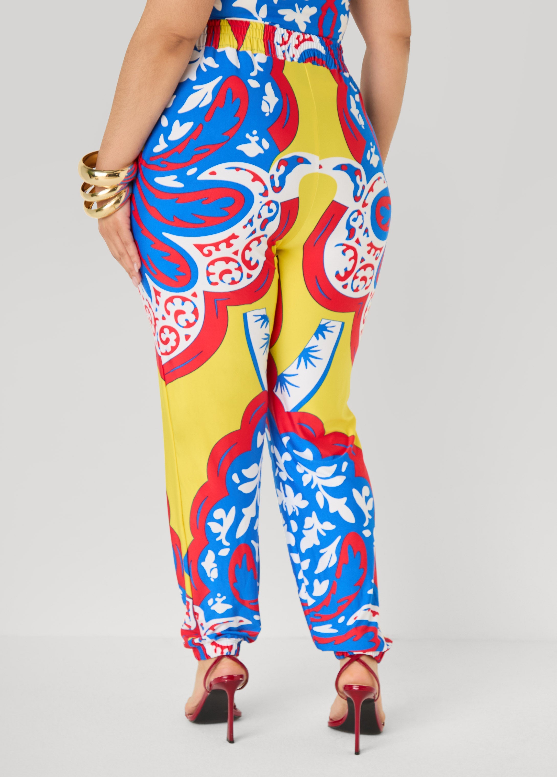High Rise Printed Joggers Primrose Yellow | Ashley Stewart